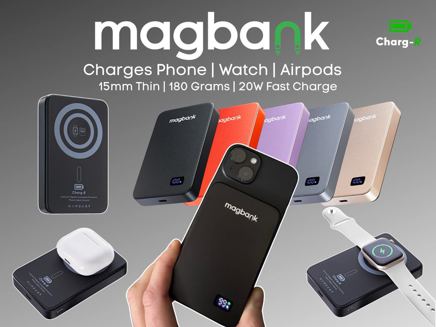 Magbank 3-in-1 Magsafe Compatible Wireless Powerbank (Charges Phone/Watch/Airpods)