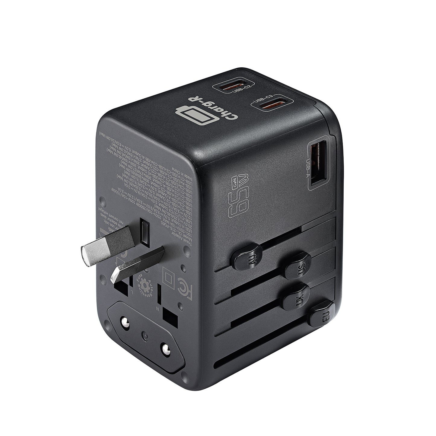 GoPlug Max 100W International travel Adapter with Auto Resetting Fuse (3xUSB-C, 1xUSB-A)