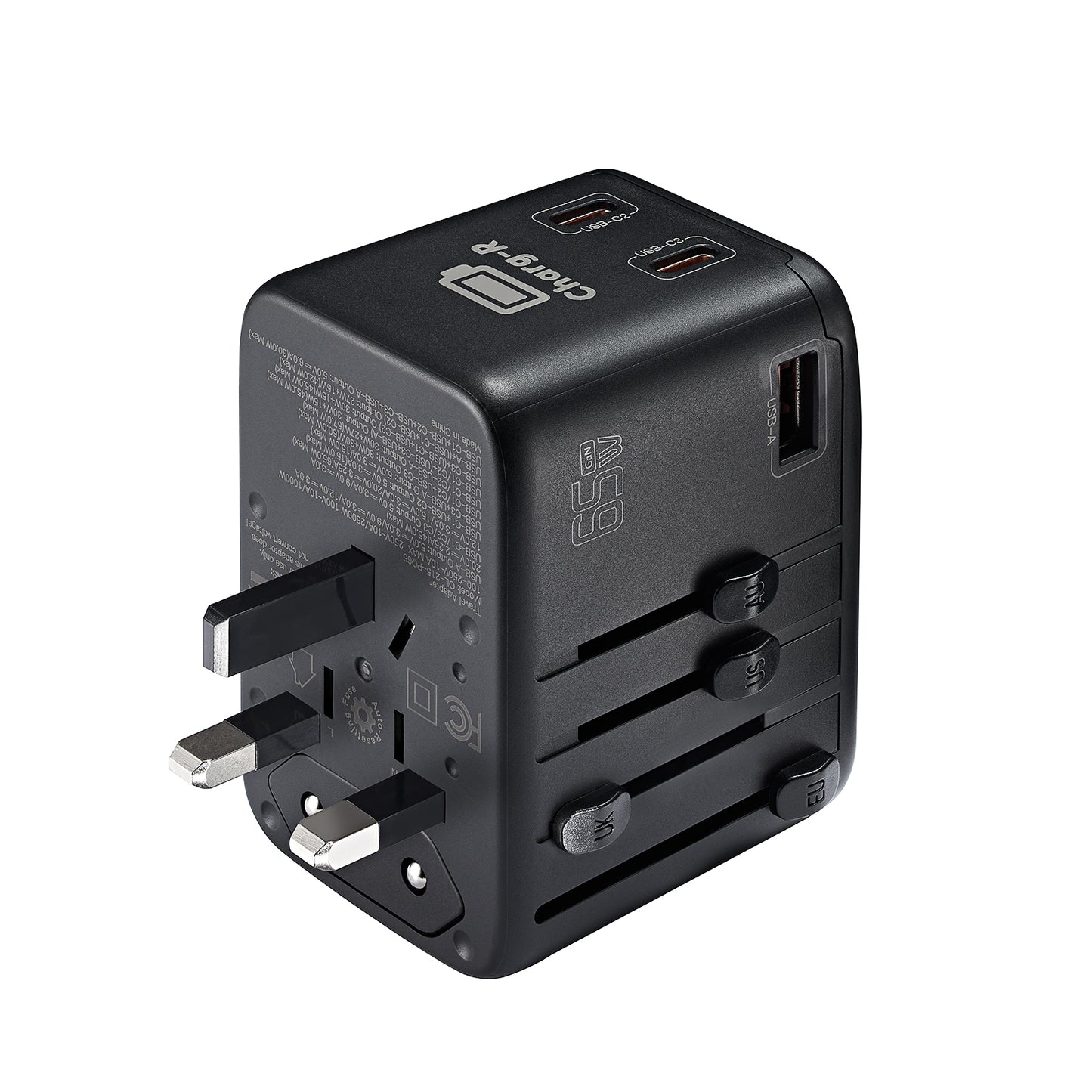 GoPlug Max 100W International travel Adapter with Auto Resetting Fuse (3xUSB-C, 1xUSB-A)